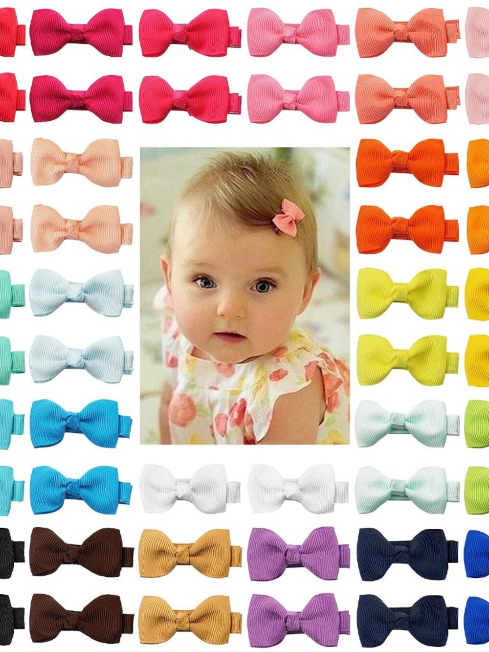 Baby Hair Clips 50PCS Baby Girls Fully Lined 2" Baby Bows in Pairs